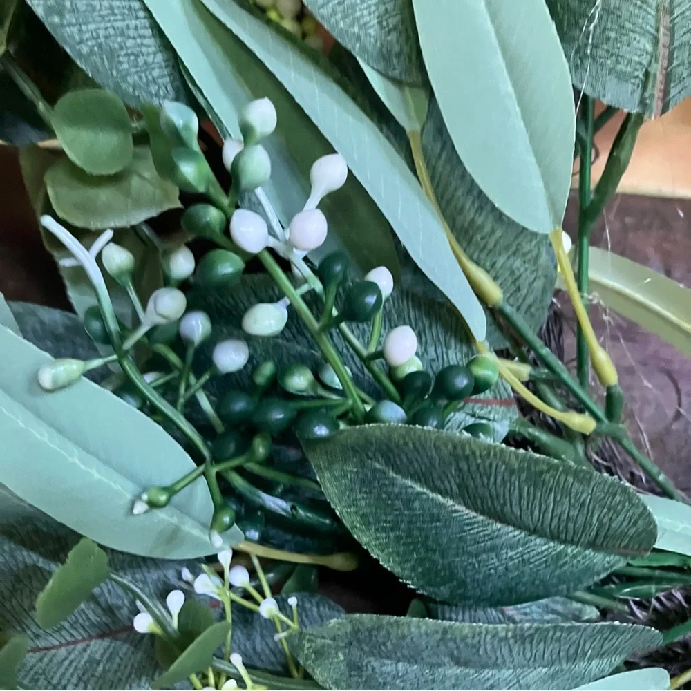 Faux Eucalyptus leaves and white berries wreath 20”